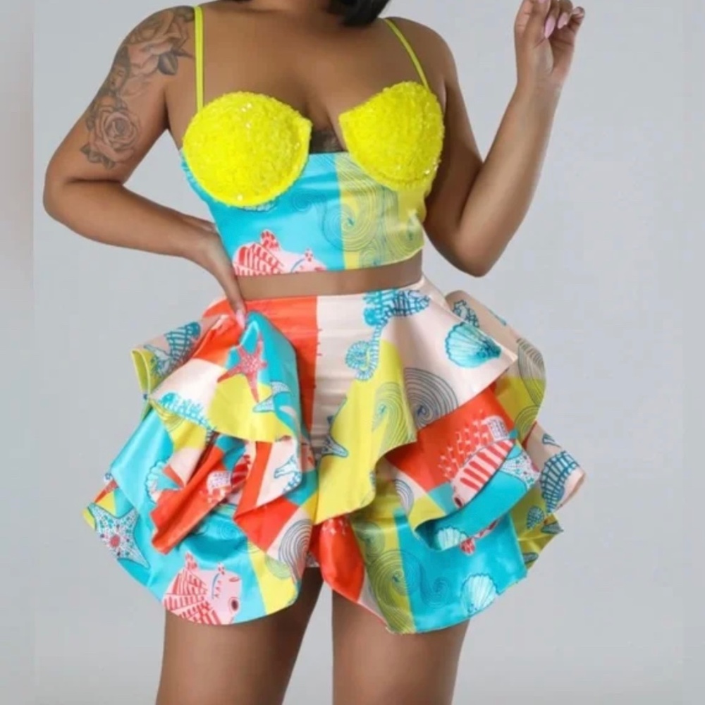 Ruffled Skirt Two Piece Skirt Set